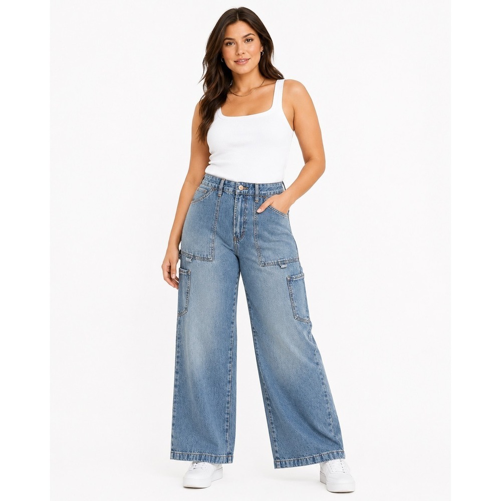 New S.O.N.G Low Rise Baggy Jeans Womens Size 9 Cotton Carpenter - Picture 1 of 8